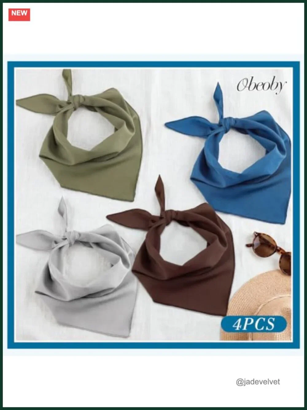 Triangle Head Scarf 4 Pack Soft Polyester Bandana Hair Wrap for Women